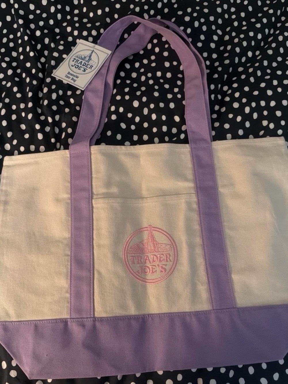 Lavender and Cream Canvas Tote Bag